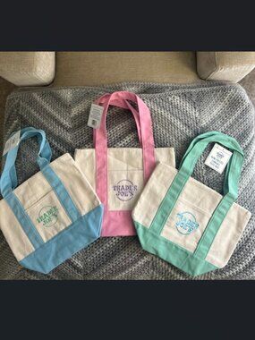 NWT 3 Pastel Easter Trader Joe’s Mini Tote Bags (Blue, Green, Pink)
